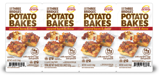 Three Bridges Uncured Bacon & Cheese Potato Bakes, 4-Pack