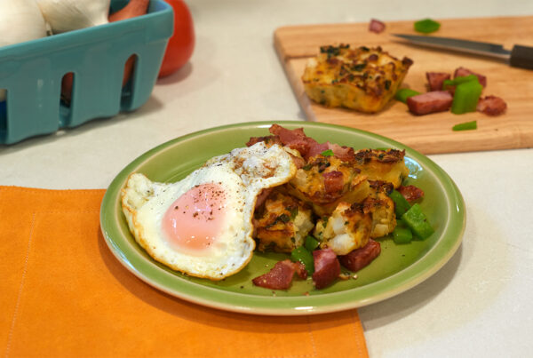 Breakfast Hash with Three Bridges Cheddar & Chive Potato Bakes Recipe