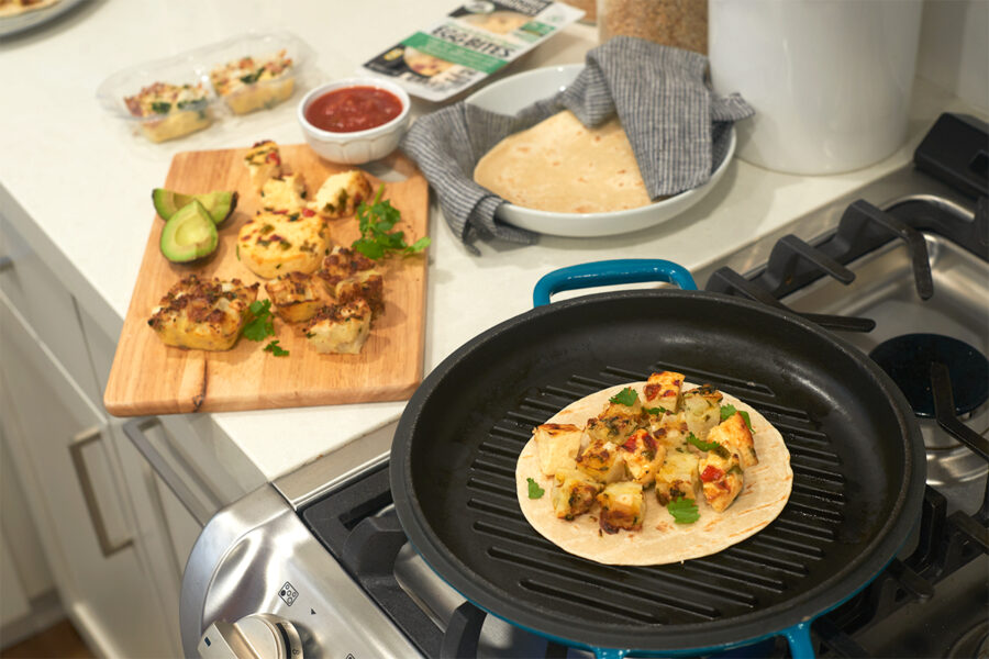 Breakfast Taco with Three Bridges Cheddar & Chive Potato Bakes and Three Bridges Spinach & Bell Pepper Egg White Bites Recipe