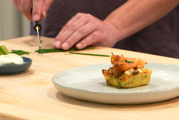 Smoked Salmon a la Mode with Crème Fraiche and Three Bridges Cheddar & Chive Potato Bakes Recipe